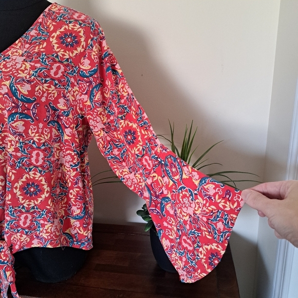Torrid Print Top Boho Colourful Tie Front Shirt Women's Size M/L (Torrid 00) - Picture 8 of 14